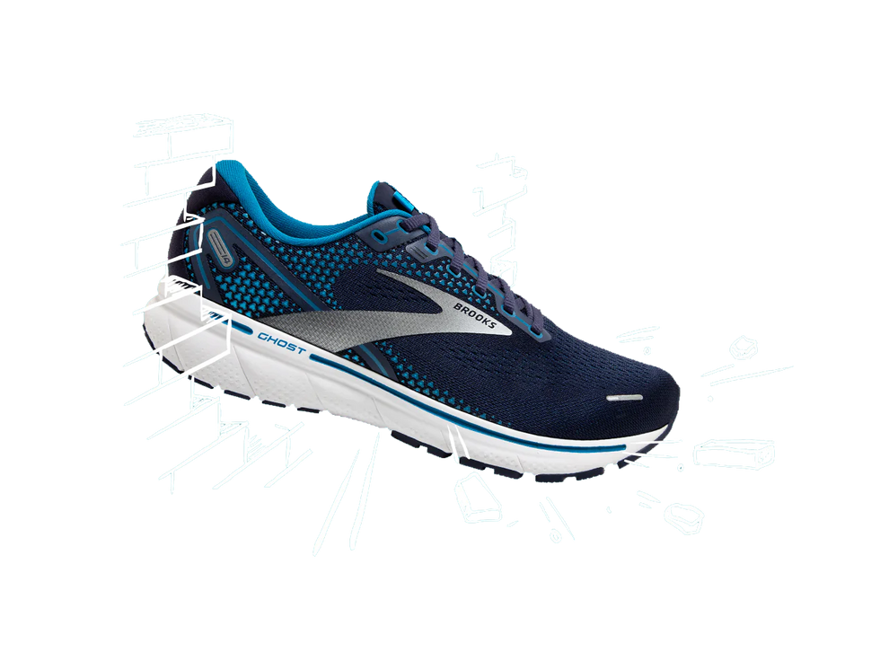 Brooks Laufschuh mit ergonomischer Sohle und atmungsaktivem Obermaterial, freigestellt auf weißem Hintergrund